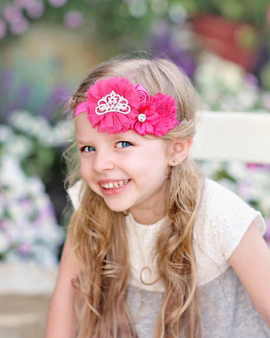 Girls Tiara Floral Headband -Bow Headband - birthday headband, tiara headband, tiara hair accessory, girl birthday gift, bow, tiara headband