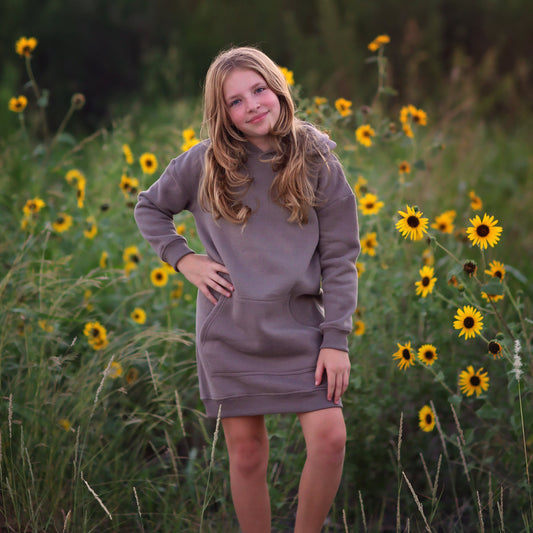 Girls Gray Hoodie Dress - gray dress, hoodie, hoodie dress, charcoal dress, fall dress, basic hoodie dress, sweatshirt dress, jersey dress