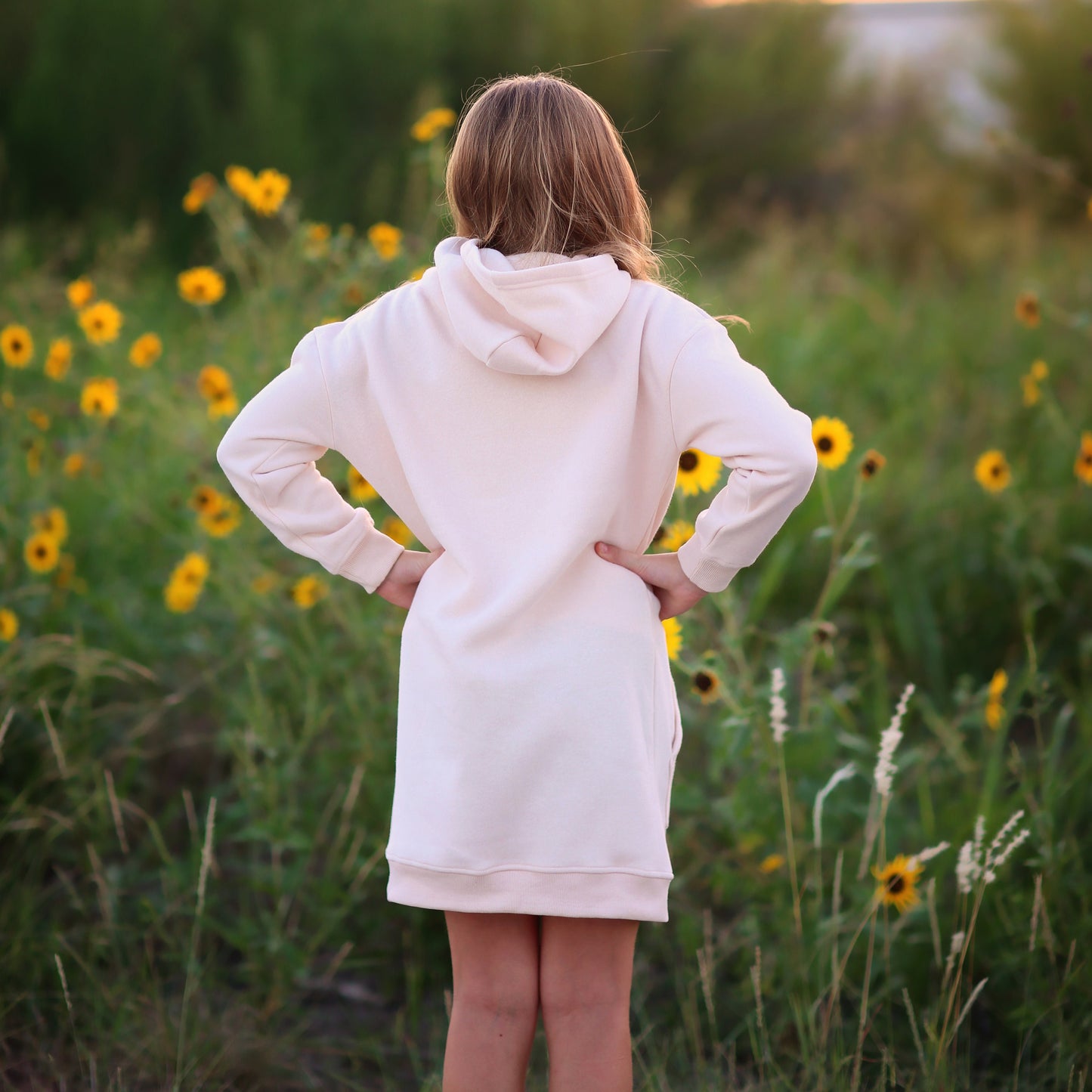 Girls Cream Hoodie Dress - off white dress, beige hoodie, hoodie dress, cream fall dress, basic hoodie dress, sweatshirt dress, jersey dress