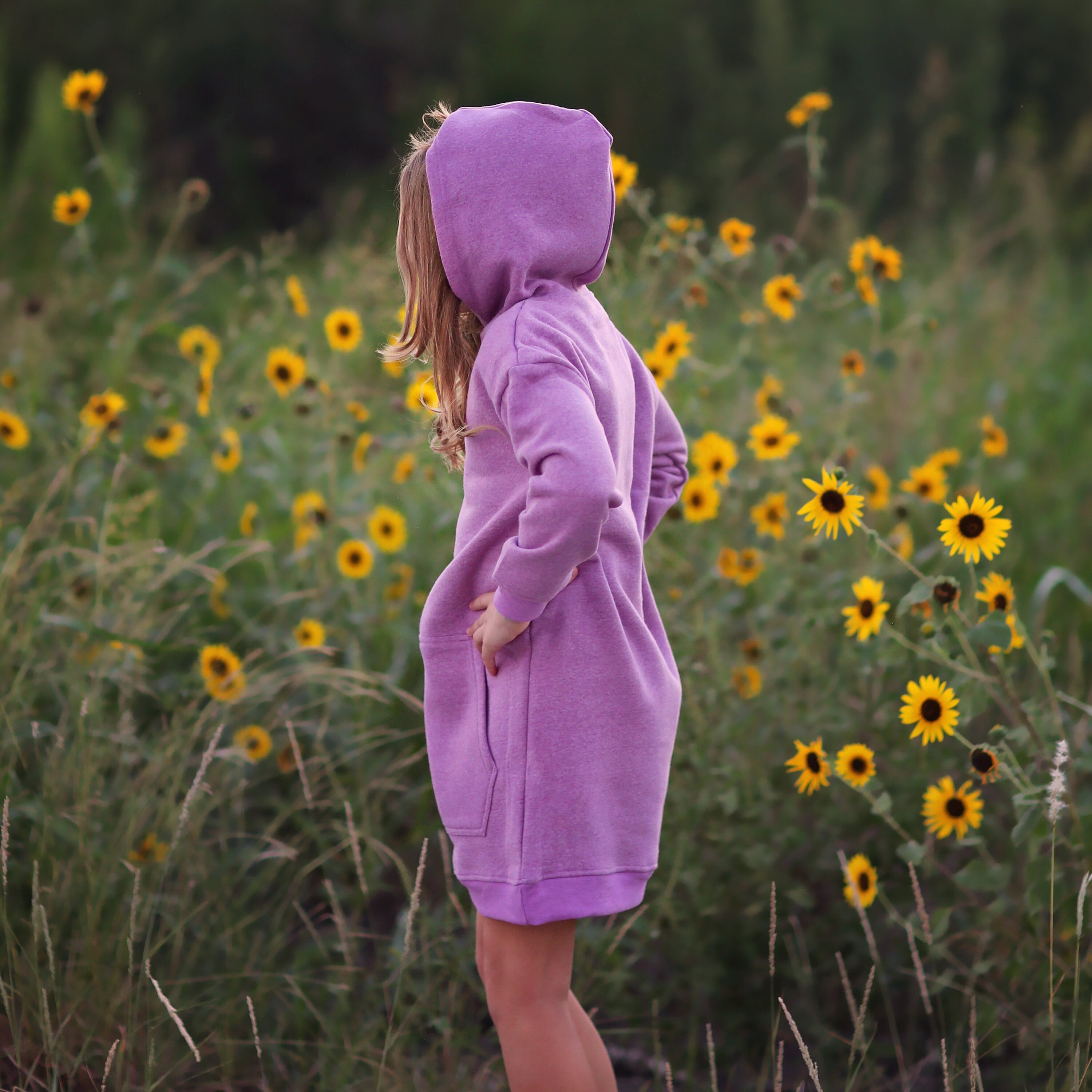 purple hoodie dress Hi-Lo Scrunchie Hoodie Dress Brown / Large