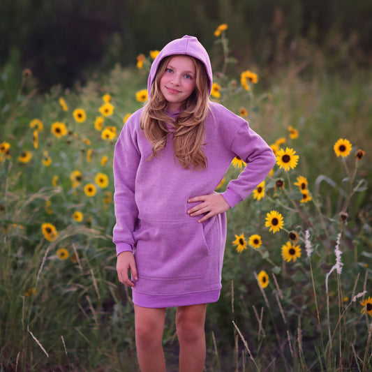 Girls Lavender Hoodie Dress- purple hoodie, lavender hoodie dress, fall dress, basic hoodie dress, lilac sweatshirt dress, jersey dress