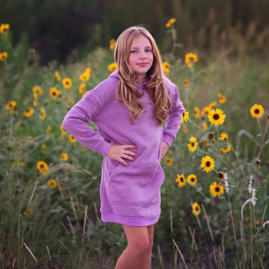 Girls Lavender Hoodie Dress- purple hoodie, lavender hoodie dress, fall dress, basic hoodie dress, lilac sweatshirt dress, jersey dress