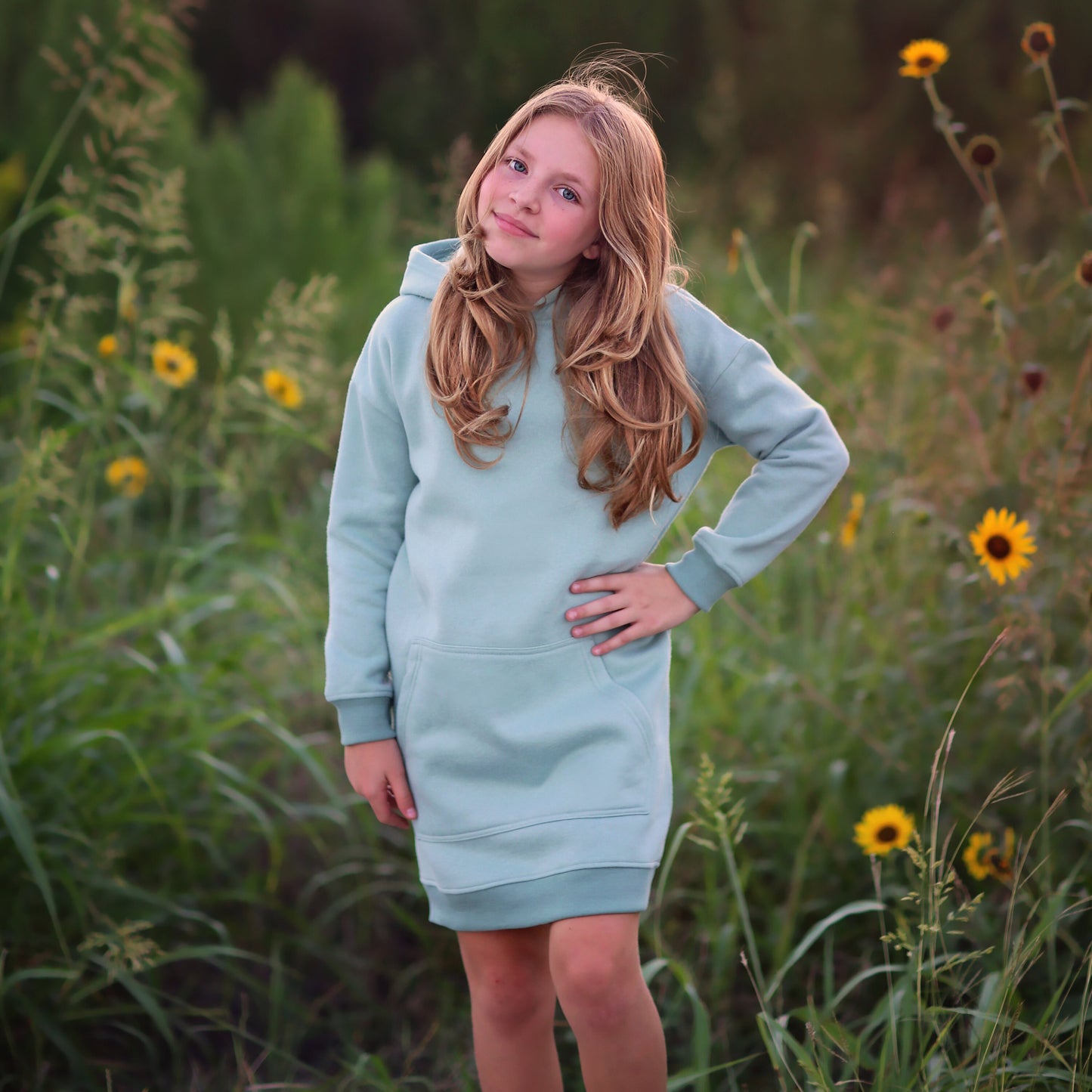 Girls Mint Green Hoodie Dress- mint hoodie, green hoodie dress, fall dress, basic hoodie dress, mint sweatshirt dress, sage jersey dress