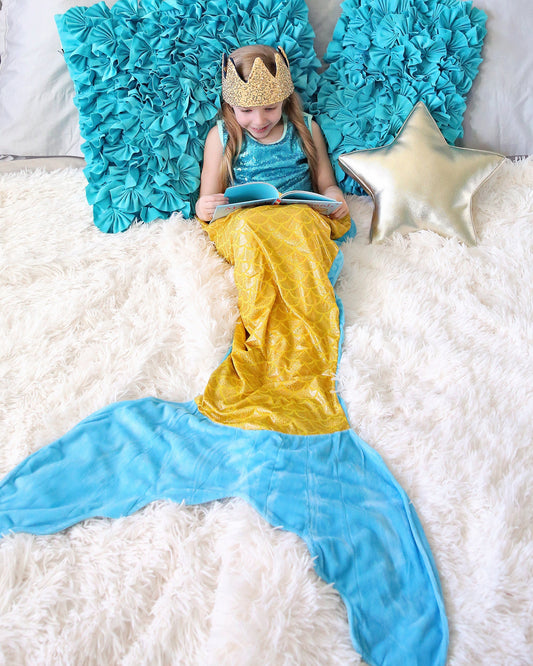 Yellow and Aqua Mermaid Tail Blanket- Mermaid blanket, sleeping bag, fish, tail, sleeping blanket, slumber party, mermaid tail, mermaid love