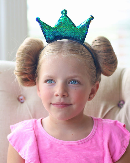 Green Flip Sequin Crown Headband - Crown Headband, Birthday Crown, crown, birthday, Mermaid Reversible Sequins, crown headband, headband