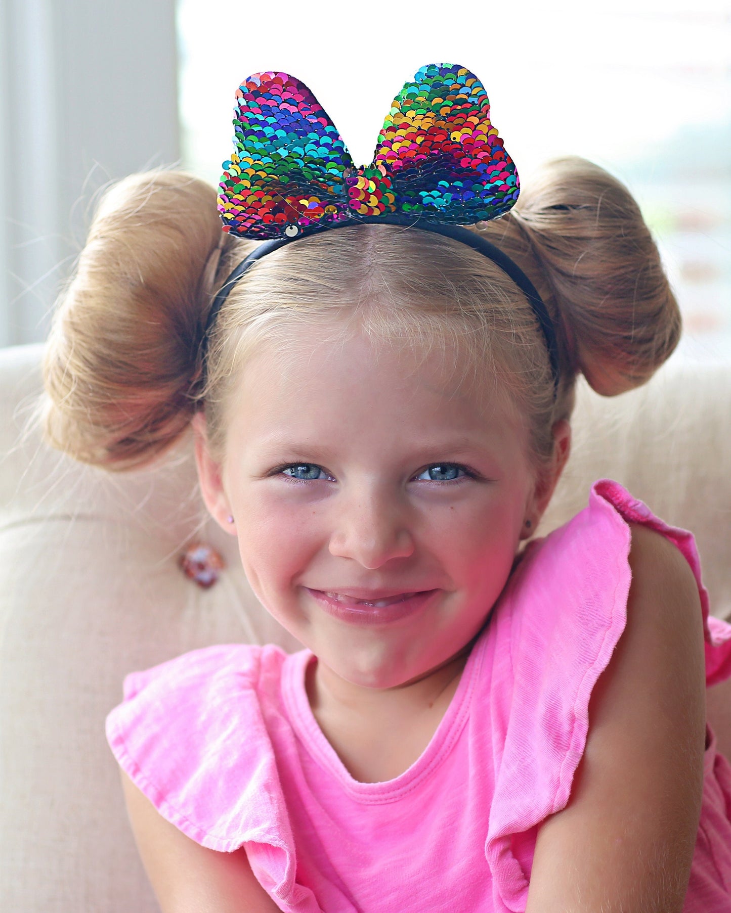 Rainbow Flip Sequin Big Bow Headband - Bow Headband, Birthday Crown, bow, birthday, Rainbow Reversible Sequins, crown headband, headband