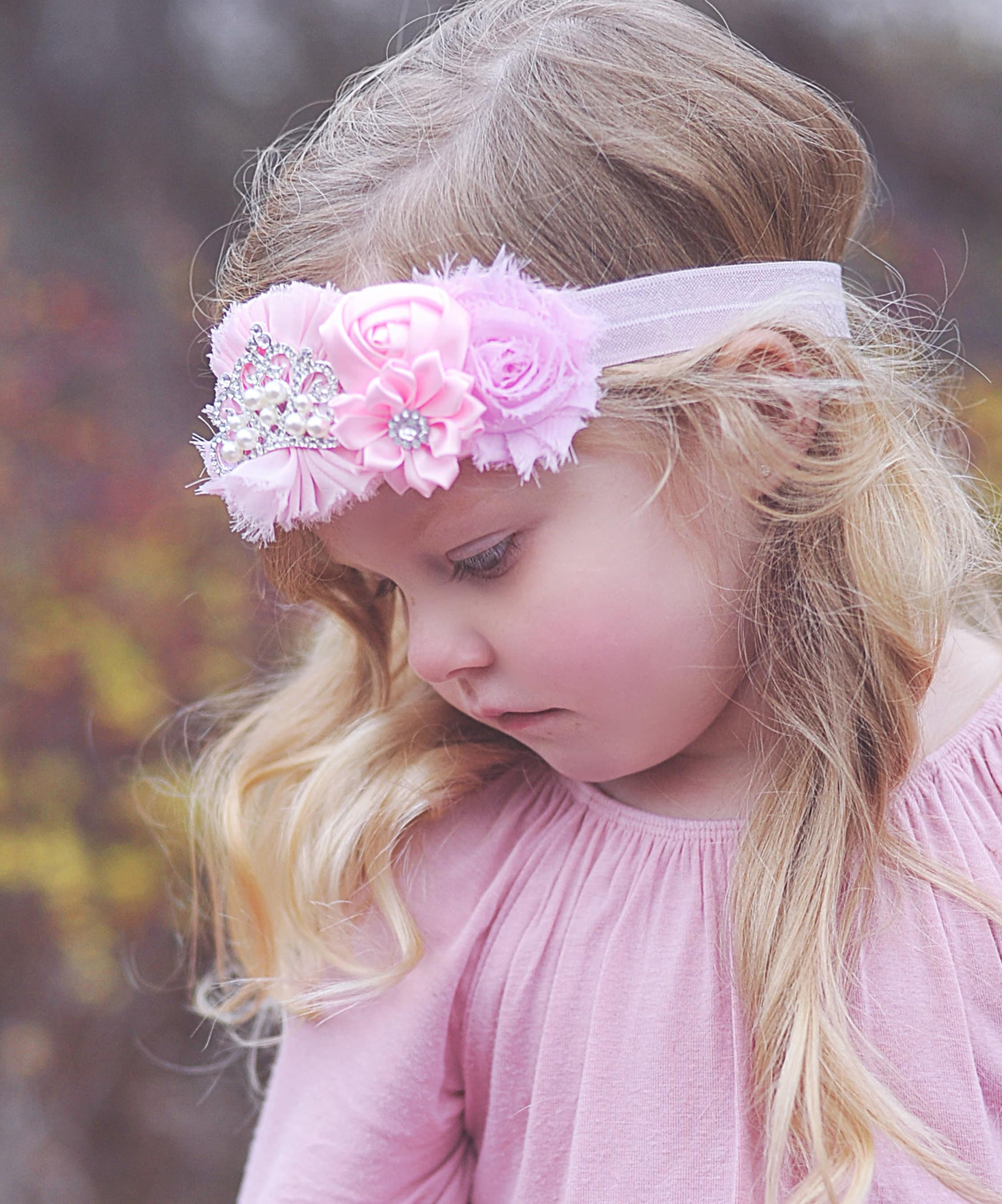 Girls Gray Tiara Floral Headband -Bow Headband - birthday headband, tiara headband, tiara hair accessory, girl birthday gift, bow, tiara