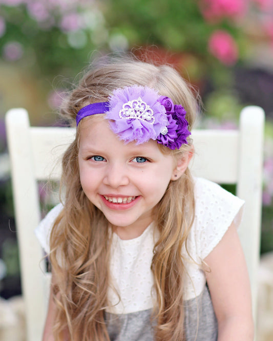 Girls Purple Tiara Floral Headband -Bow Headband - birthday headband, tiara headband, tiara hair accessory, girl birthday gift, bow, tiara