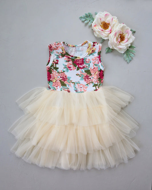 Tutu Dress in Cream Floral