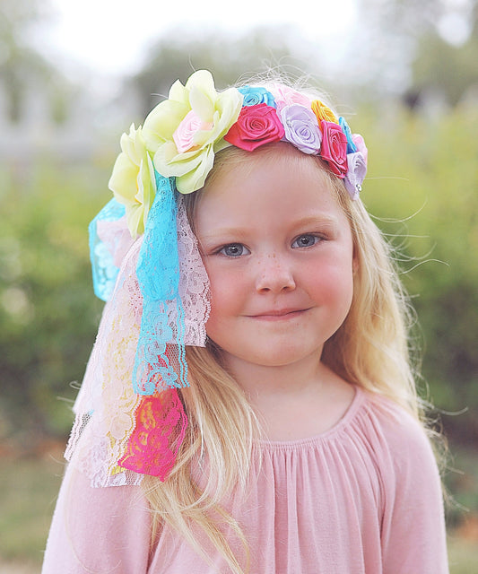 Girls Rainbow Flower Headband - Flower Headband, Flower Crown, Flower Headpiece, Boho Flower Headband, Boho Flower Crown, Flower girl