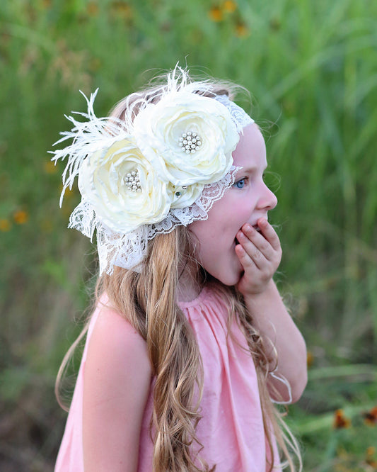 Double Ivory Large Flower Headband- Flower Headband, Flower Crown, Flower Headpiece, Flower Headband, Boho Flower Crown, Flower girl band
