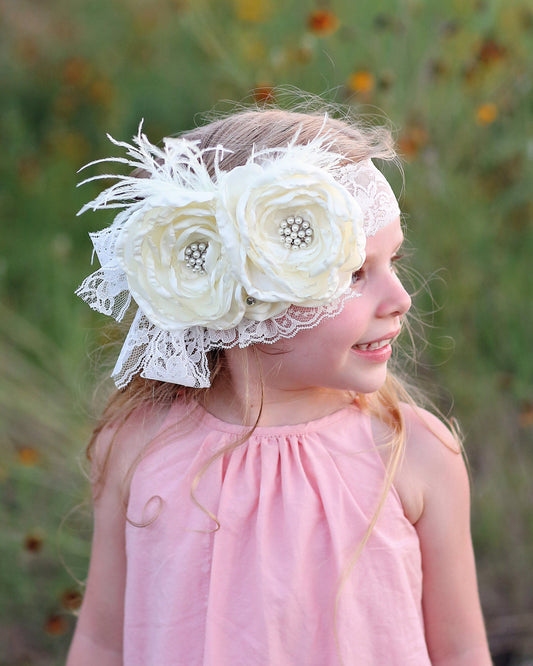 Double Ivory Large Flower Headband- Flower Headband, Flower Crown, Flower Headpiece, Flower Headband, Boho Flower Crown, Flower girl band