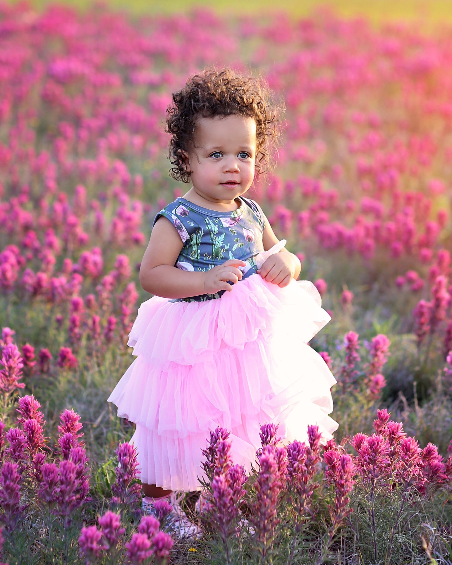 Tutu Dress in Pink and Gray Poppies