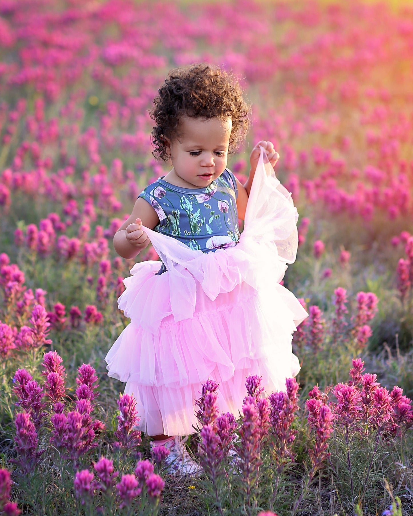 Tutu Dress in Pink and Gray Poppies