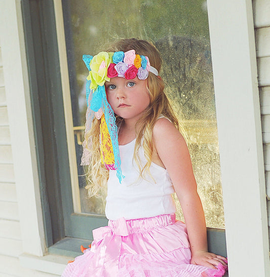 Girls Rainbow Flower Headband - Flower Headband, Flower Crown, Flower Headpiece, Boho Flower Headband, Boho Flower Crown, Flower girl