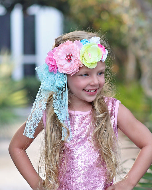 Girls Pastel Flower Headband - Flower Headband, Flower Crown, Flower Headpiece, Boho Flower Headband, Boho Flower Crown, Flower girl