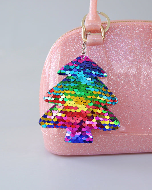 Rainbow Christmas Tree Keychain - Sequin Keychain - Rainbow Sequin Keychain - Christmas Stocking Gift - Back to School Gift, Kid Gift, Tree