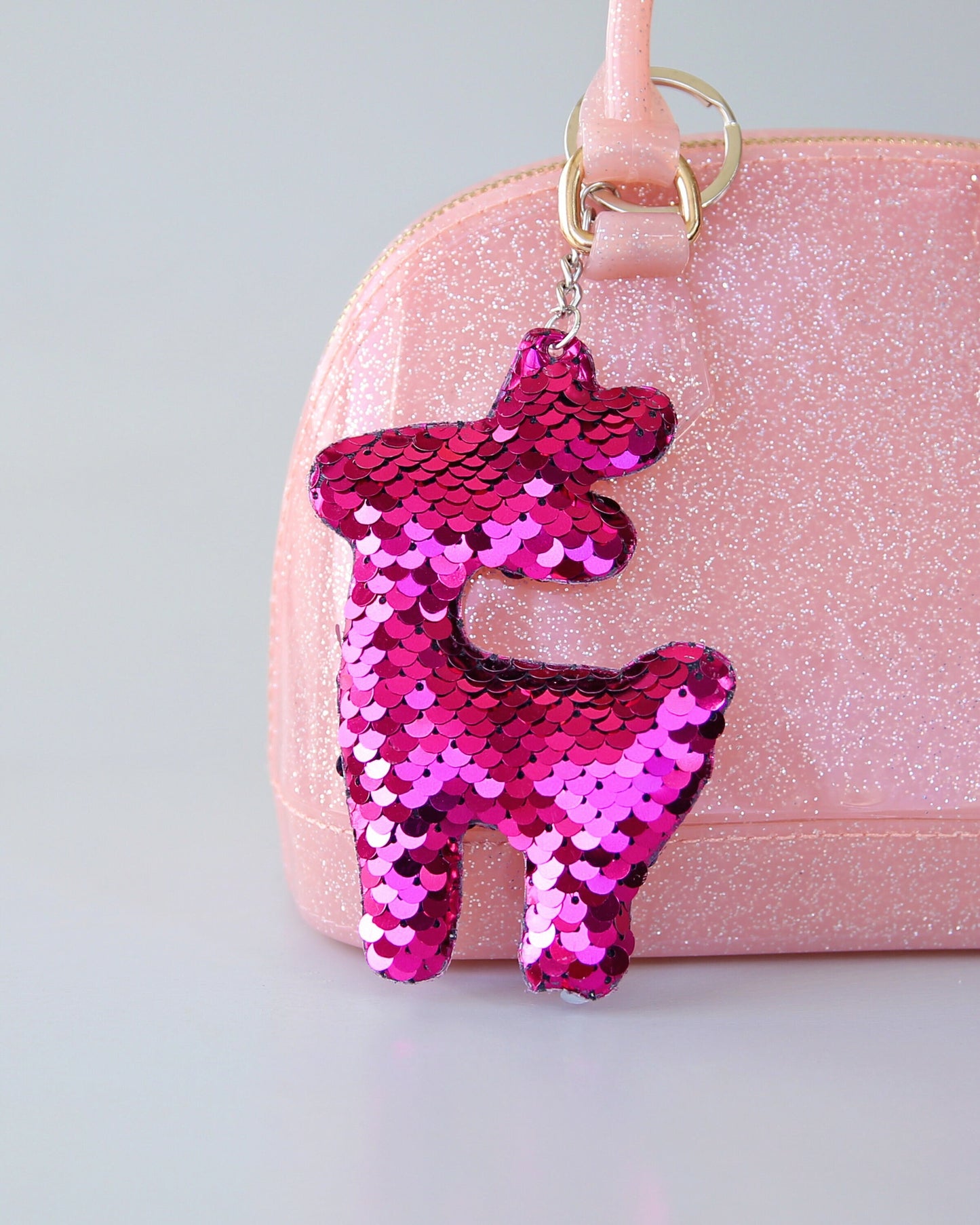 Hot Pink Reindeer Keychain - Sequin Keychain, Hot Pink Sequin Keychain - Christmas Stocking Gift - Back to School Gift, Kid Gift, Deer