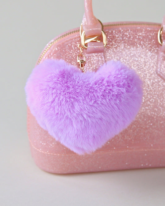 Fuzzy Lavender Heart Keychain - Purple Keychain, Lilac Keychain - Christmas Stocking Gift - Back to School Gift, Kid Gift, Heart