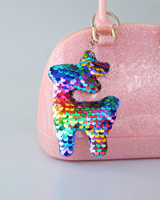 Rainbow Reindeer Keychain - Sequin Keychain - Rainbow Sequin Keychain - Christmas Stocking Gift - Back to School Gift, Kid Gift, Deer