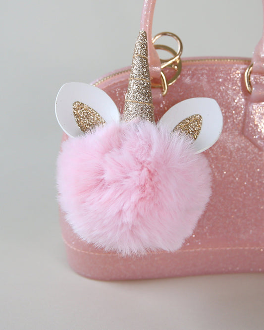 Fuzzy Pink Unicorn Keychain - Sequin Keychain, Pink Sequin Keychain - Christmas Stocking Gift - Back to School Gift, Kid Gift, Unicorn