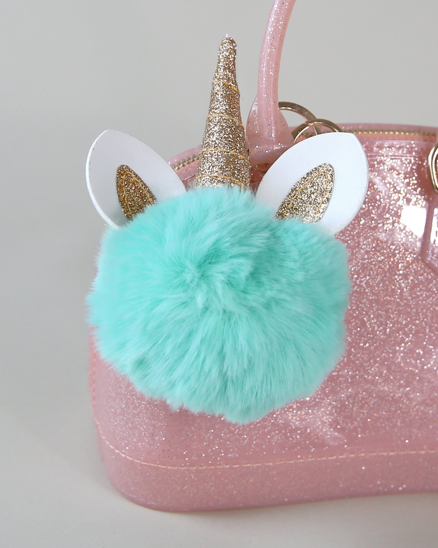 Fuzzy Mint Unicorn Keychain - Sequin Keychain, Green Sequin Keychain - Christmas Stocking Gift - Back to School Gift, Kid Gift, Unicorn