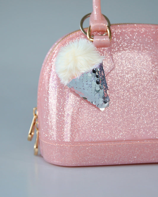 Fuzzy Cream Ice Cream Keychain- Sequin Keychain, Ivory Sequin Keychain, Christmas Stocking Gift, Back to School Gift, Kid Gift, Ice Cream