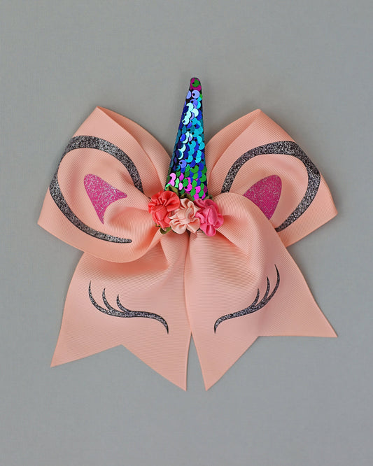 Peach Sequin Unicorn Hair Bow- Unicorn Rubber band, Unicorn Hair Accessory, Unicorn Hair Bow, Girl Birthday Gift, birthday party outfit