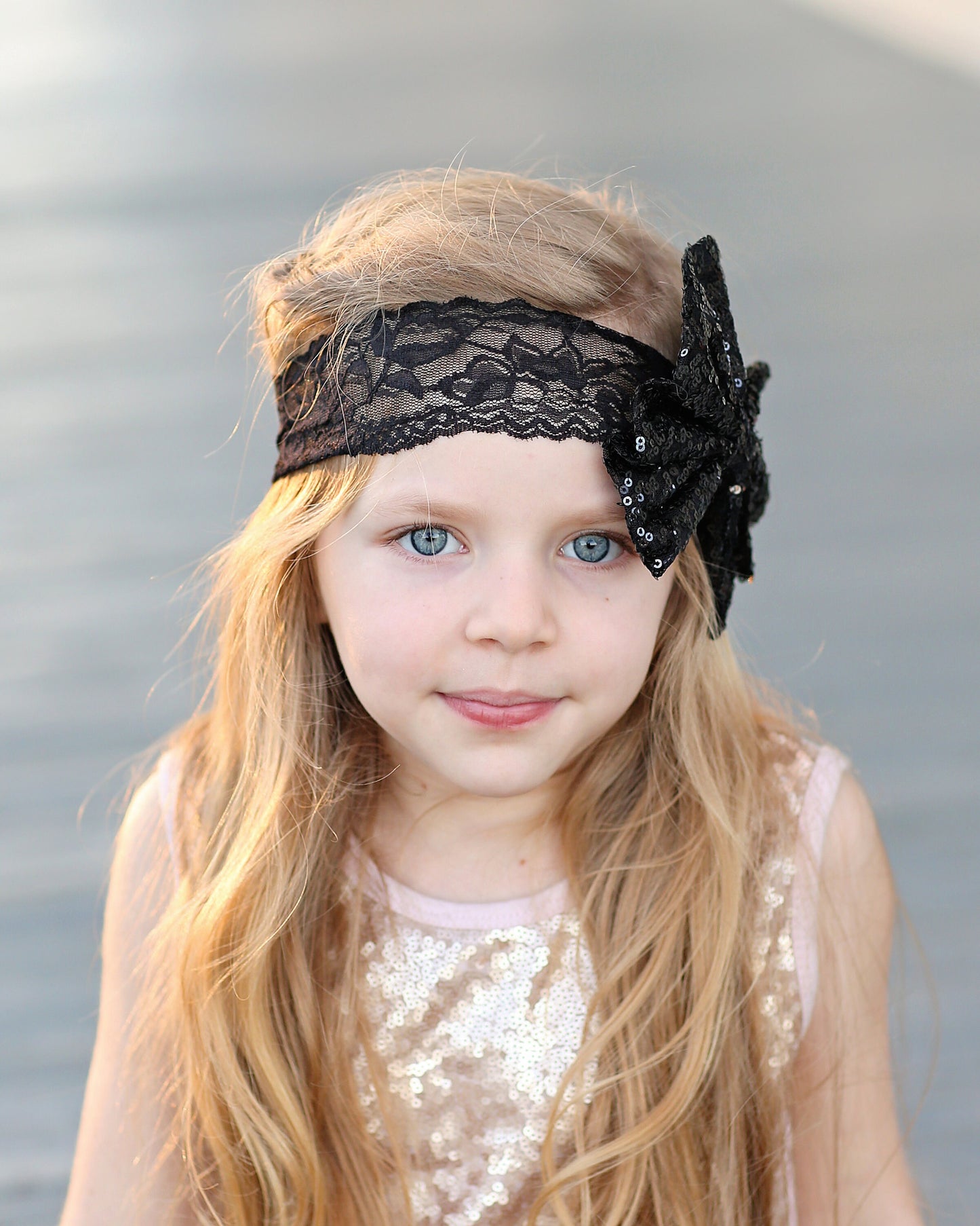 Black Sequin Bow on Lace Headband -Black bow, black headband, headband, black lace band, black hair accessory, black sequin bow, sequin band