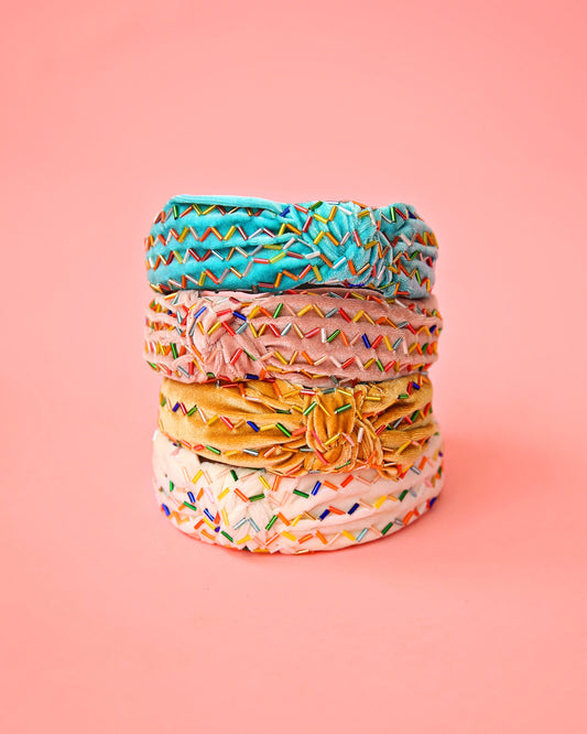 Velvet Rainbow Sprinkle Knotted Headband- knotted headband, birthday headband, birthday gift, birthday outfit, sprinkle headband, party