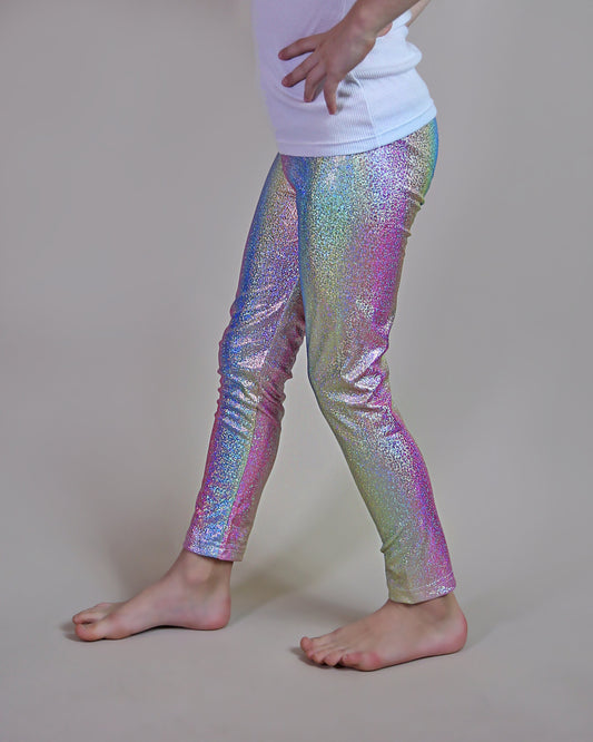 Metallic Leggings in Cracked Pastels