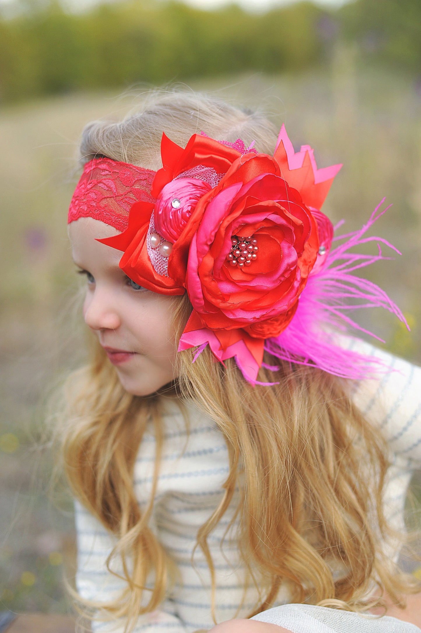 Red and Hot Pink Large Flower Headband- Flower Headband, Flower Crown, Red Flower Headpiece, Flower Headband, Boho Flower Crown, girls gift