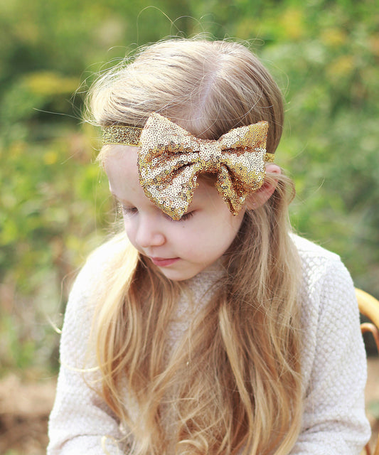 Gold Bow Sequin Headband - Sequin Bow Headband- Gold Sequin Bow, Sequin Headband, Birthday Headband, Gold Dance Headband, Girl Birthday Gift