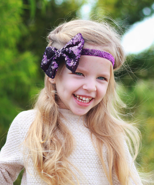 Purple Bow Sequin Headband- Sequin Bow Headband- Purple Sequin Bow, Sequin Headband, Birthday Headband, Purple Dance Headband, Birthday Gift