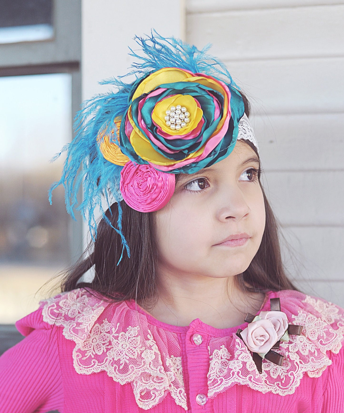 Large Rainbow Flower Feather Headband- Floral Lace Headband, Flower Crown, Floral, Headpiece, Boho Headband, Boho Flower Crown, Oversized