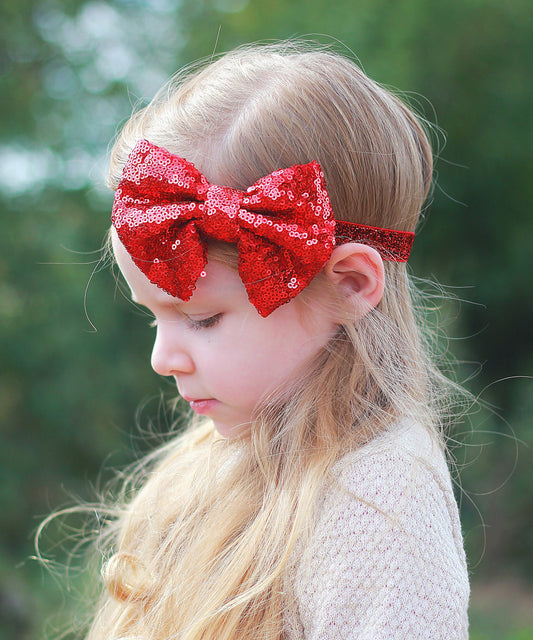 Red Bow Sequin Headband - Sequin Bow Headband- Red Sequin Bow, Blush Sequins, Sequin Headband, Birthday Headband, Red Dance Headband, Gift