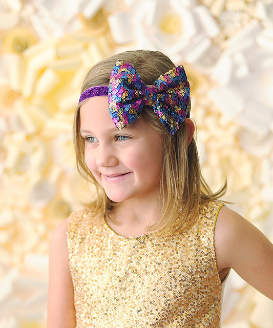 Rainbow Bow Sequin Headband- Sequin Bow Headband- Rainbow Sequin Bow, Sequin Headband, Birthday Headband, Rainbow Dance Headband, Gift