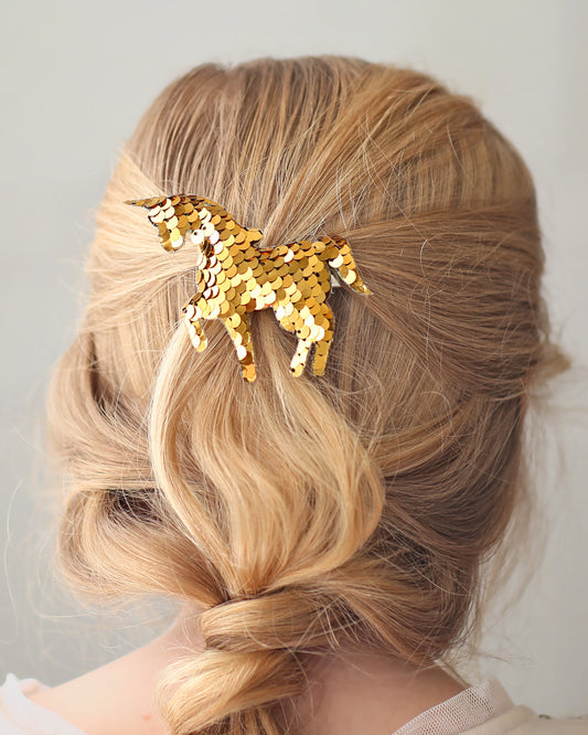 Gold Sequin Hair Clip -unicorn clip, birthday hair clip, gold hair clip, glitter, girl birthday gift, pastel clip, unicorn, gold clip