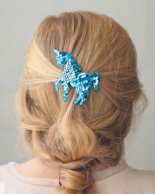 Aqua Sequin Hair Clip -unicorn clip, birthday hair clip, rainbow hair clip, glitter, girl birthday gift, pastel clip, unicorn, blue