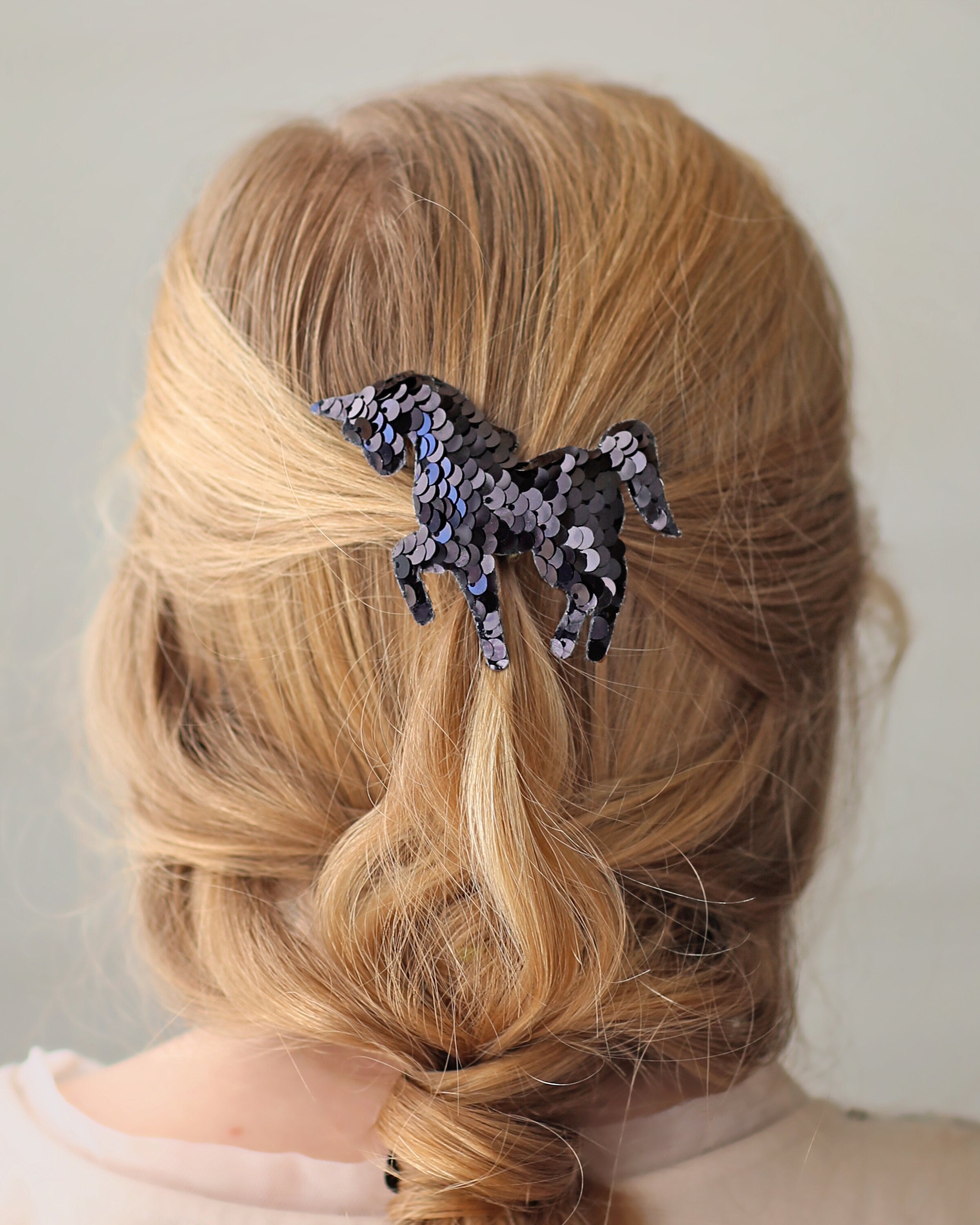 Black Sequin Hair Clip -unicorn clip, birthday hair clip, rainbow hair clip, glitter, girl birthday gift, pastel clip, unicorn, black