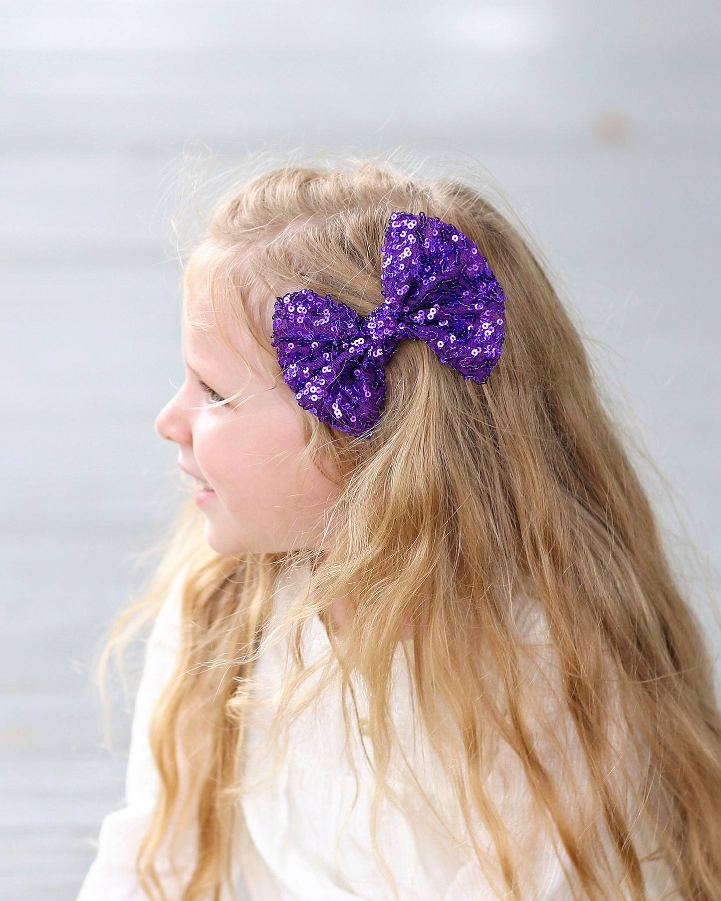 Purple Sequin Bow Clip- Sequin Bow Clip, Purple Sequins, Purple bow clip, Purple Bow Clip, Cheer bow clip, Dance Bow Clip, Birthday Bow Gift