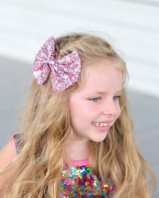 Pink Sequin Bow Clip- Sequin Bow Clip, Pink Sequins, Pink bow clip, Pink Bow Clip, Cheer bow clip, Dance Bow Clip, Birthday Gift, Pink