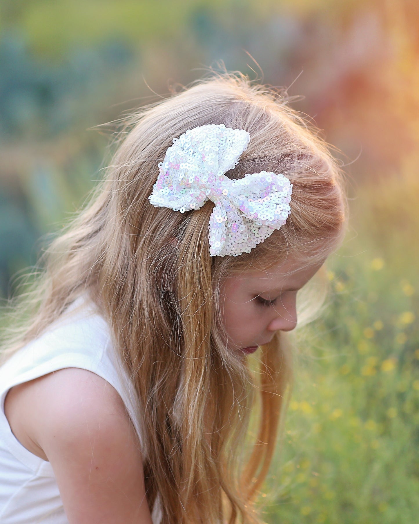 White Sequin Bow Clip- Sequin Bow Clip, White Sequins, White bow clip, dance bow, cheer bow, birthday bow clip, White cheer bow, white bow