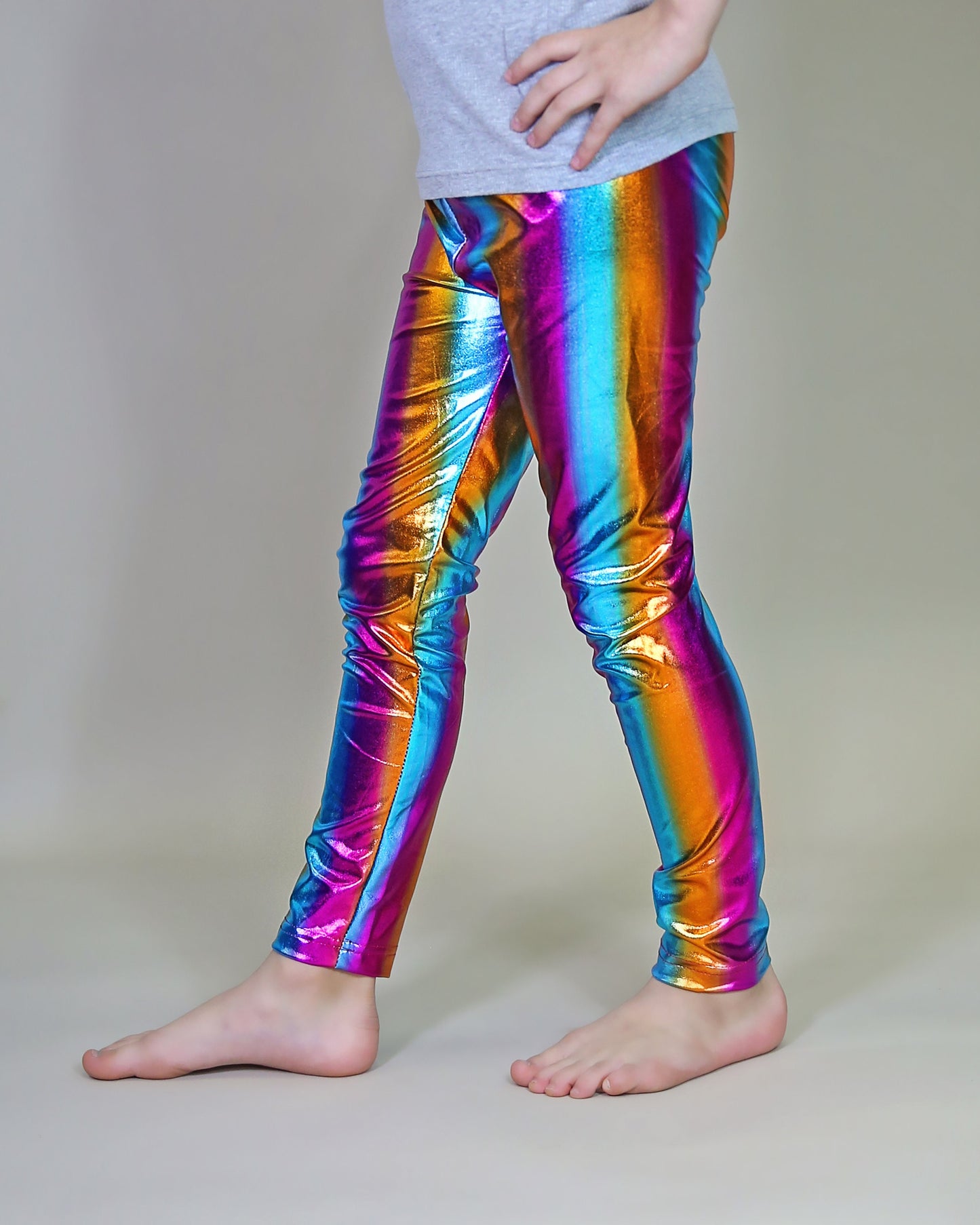 Metallic Leggings in Striped Rainbow