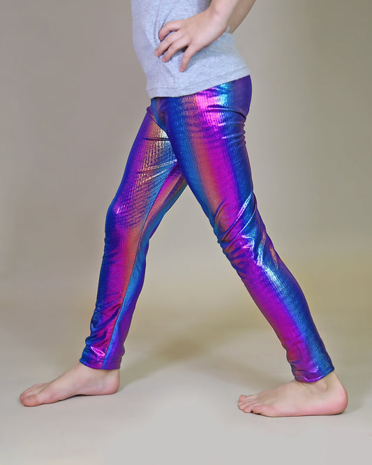 Metallic Leggings in Blurred Rainbow