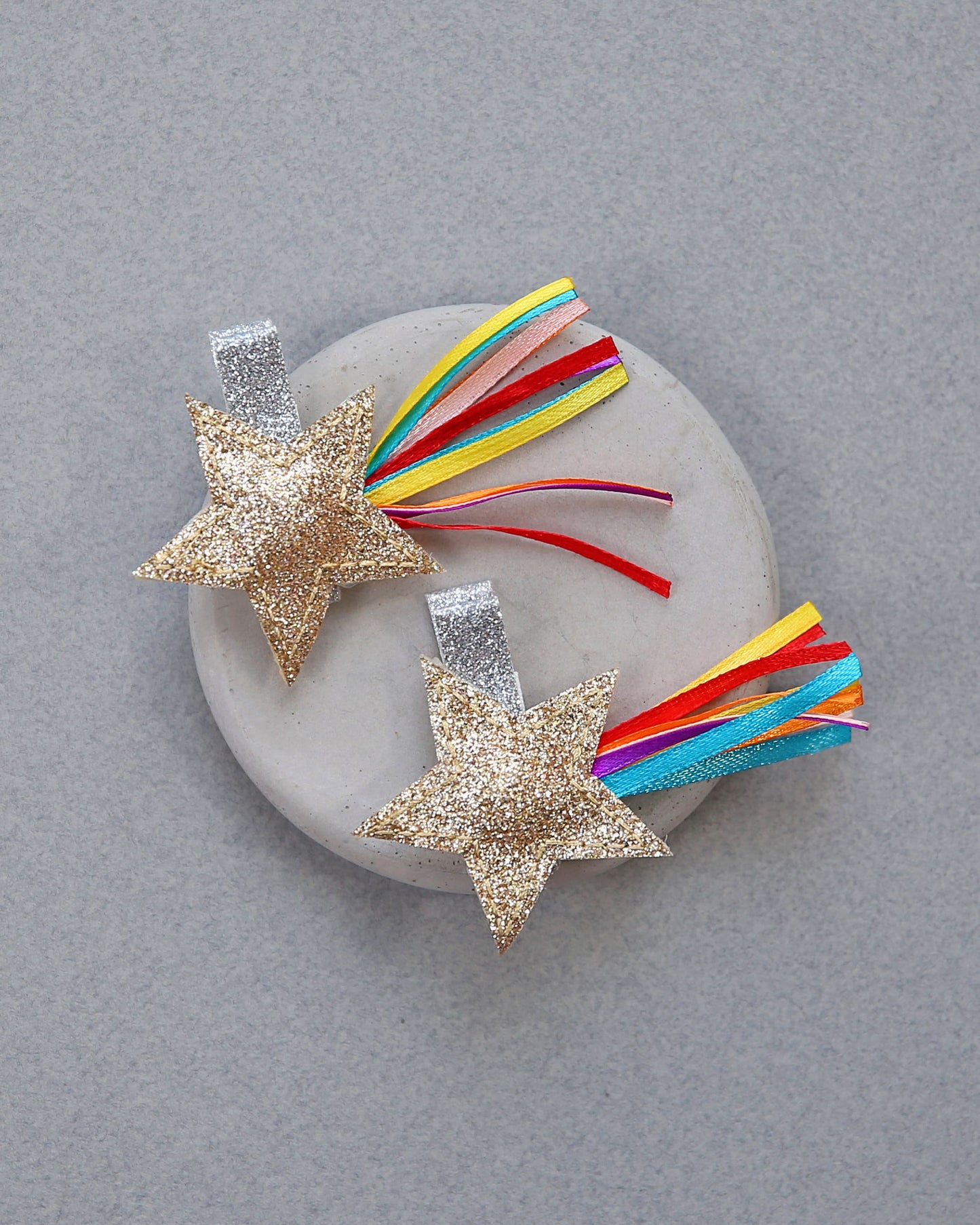 Gold Shooting Star Clip Set -star clips, birthday hair clips, rainbow hair clips, glitter, girl birthday gift, star, celestial, rainbow