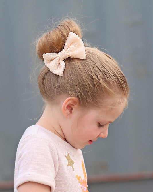 Cream Sequin Bow Clip- Sequin Bow Clip, Beige Sequins, cream bow clip, beige bow clip, dance bow, cheer bow, birthday bow clip, ivory clip