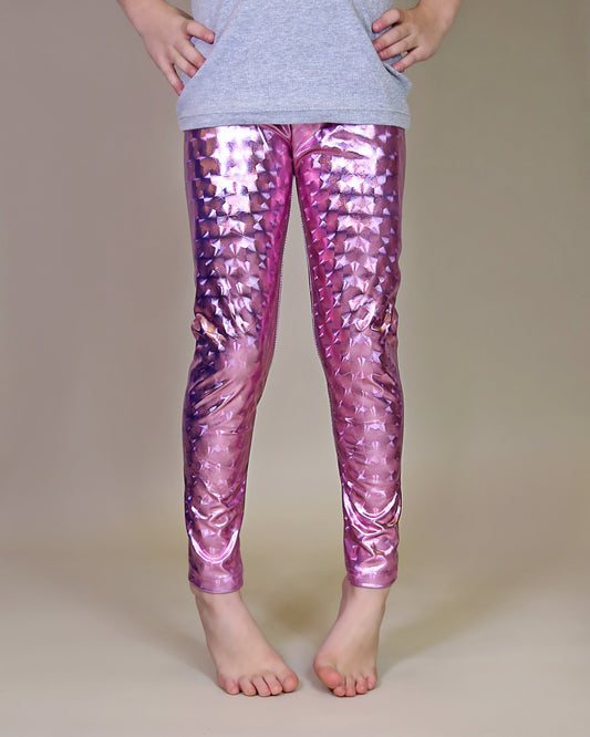 Metallic Leggings in Holographic Pink