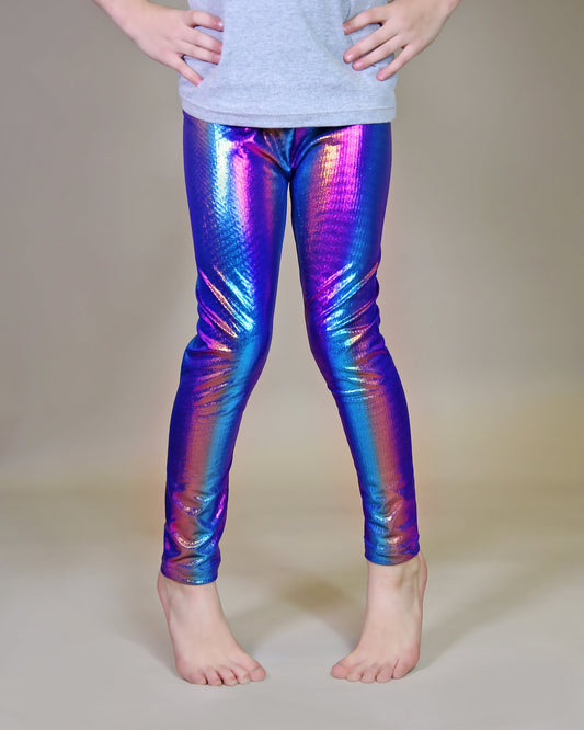 Metallic Leggings in Blurred Rainbow