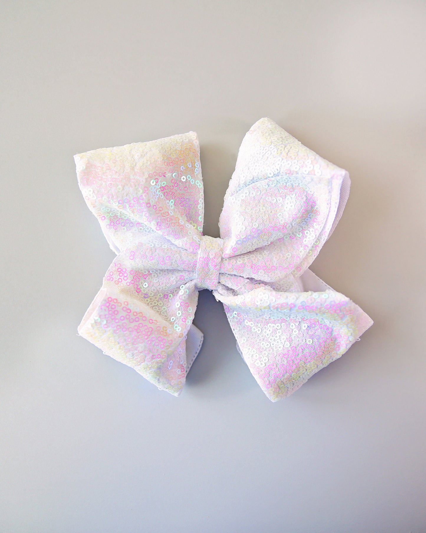 Large Sequin White Bow Clip- Large Sequin Bow Clip, White Bow, White Dance Bow- Oversized Sequin Cheer Bow, Girls Gift, White Sequin Bow